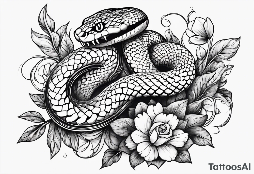 A snake wrapped around flowers tattoo idea