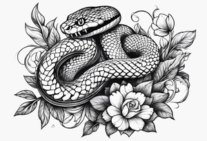 A snake wrapped around flowers tattoo idea