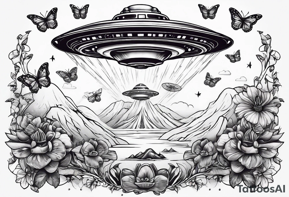 ufo and butterflies tattoo idea