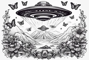 ufo and butterflies tattoo idea