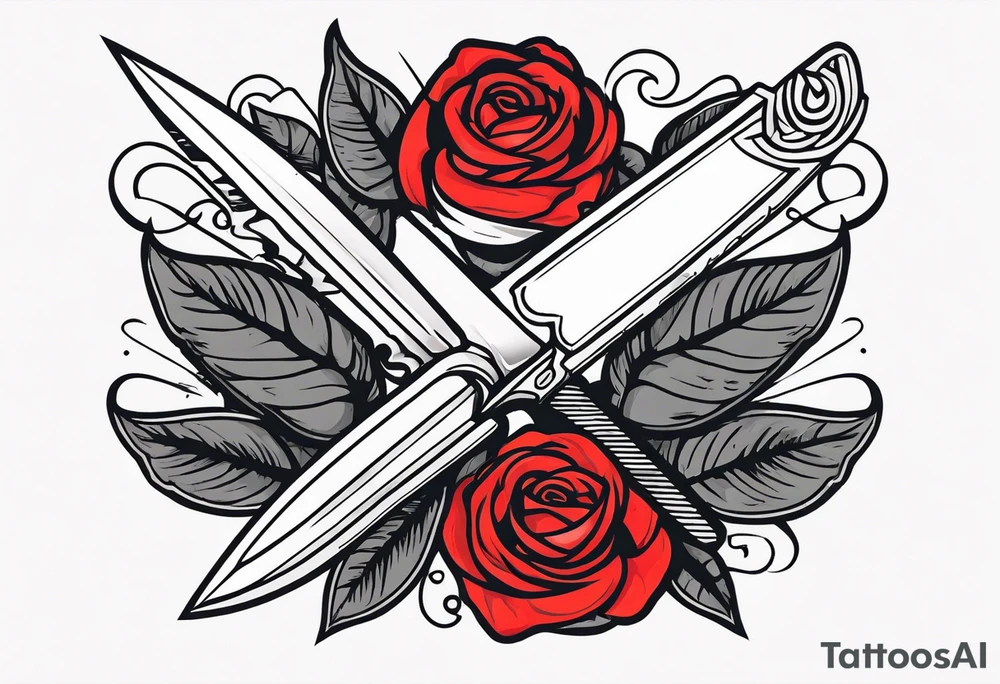 Messer mit Stacheldraht und Rose tattoo idea