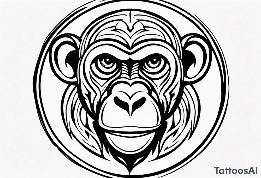 Create a tribal cartoon monkey outline in a small circle tattoo idea