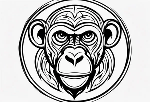Create a tribal cartoon monkey outline in a small circle tattoo idea