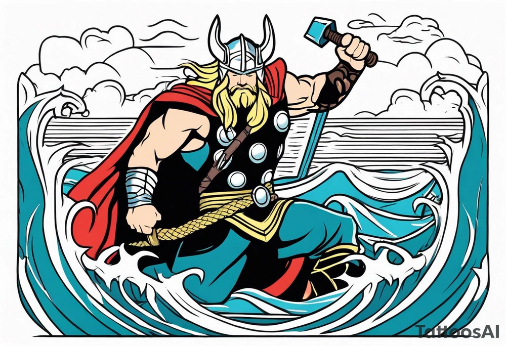 Thor getting eaten by the world serpent in the ocean tattoo idea