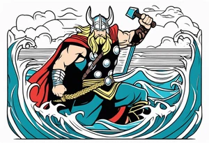Thor getting eaten by the world serpent in the ocean tattoo idea
