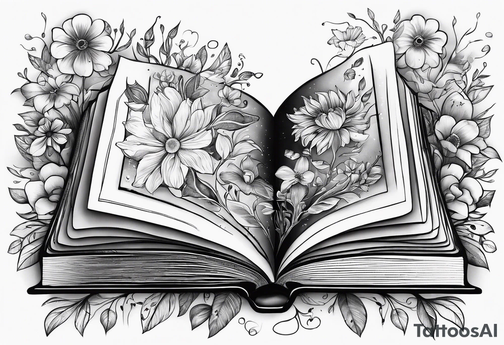 An open book with flowers growing out of it tattoo idea