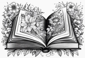 An open book with flowers growing out of it tattoo idea