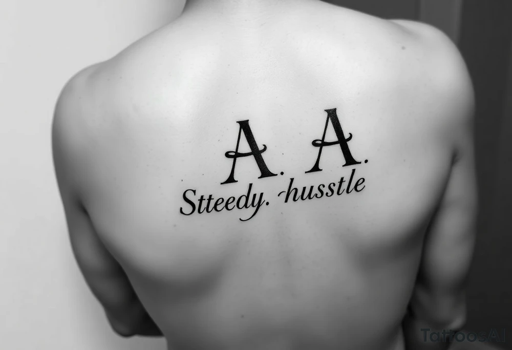 Give me a vertical forearm tattoo. I want it to be the acronym “Keep.A.Steady.Hustle”. I want the K to say Keep, then under the K put an A, under the A put an S that says steady, and then under the S put an H that says hustle. Add small details like ink clouds and moneybags. tattoo idea