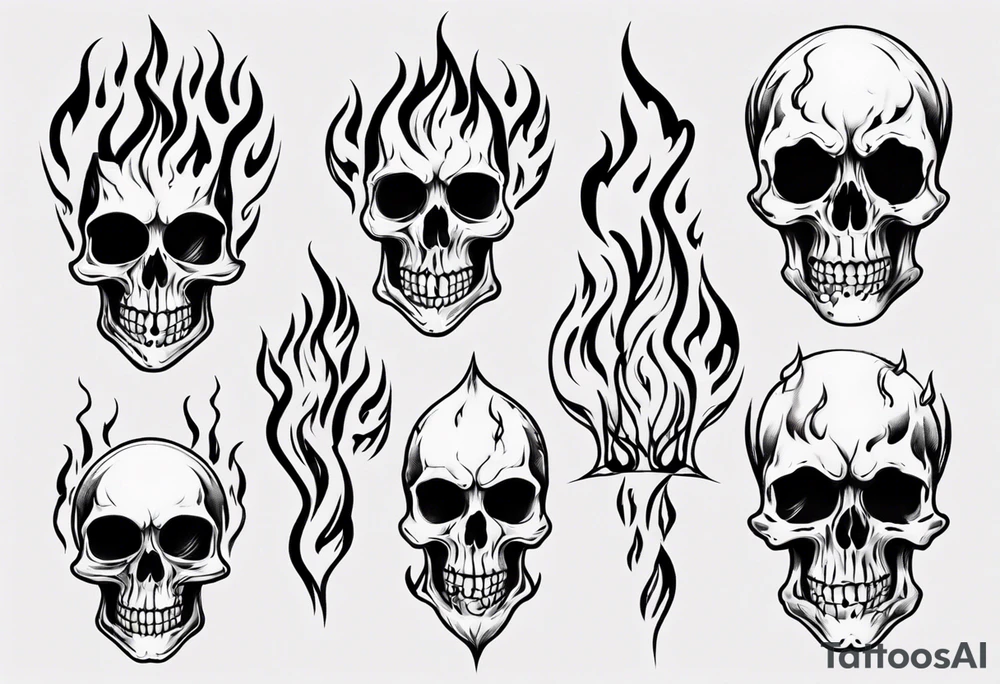 Skeleton head flames tattoo idea