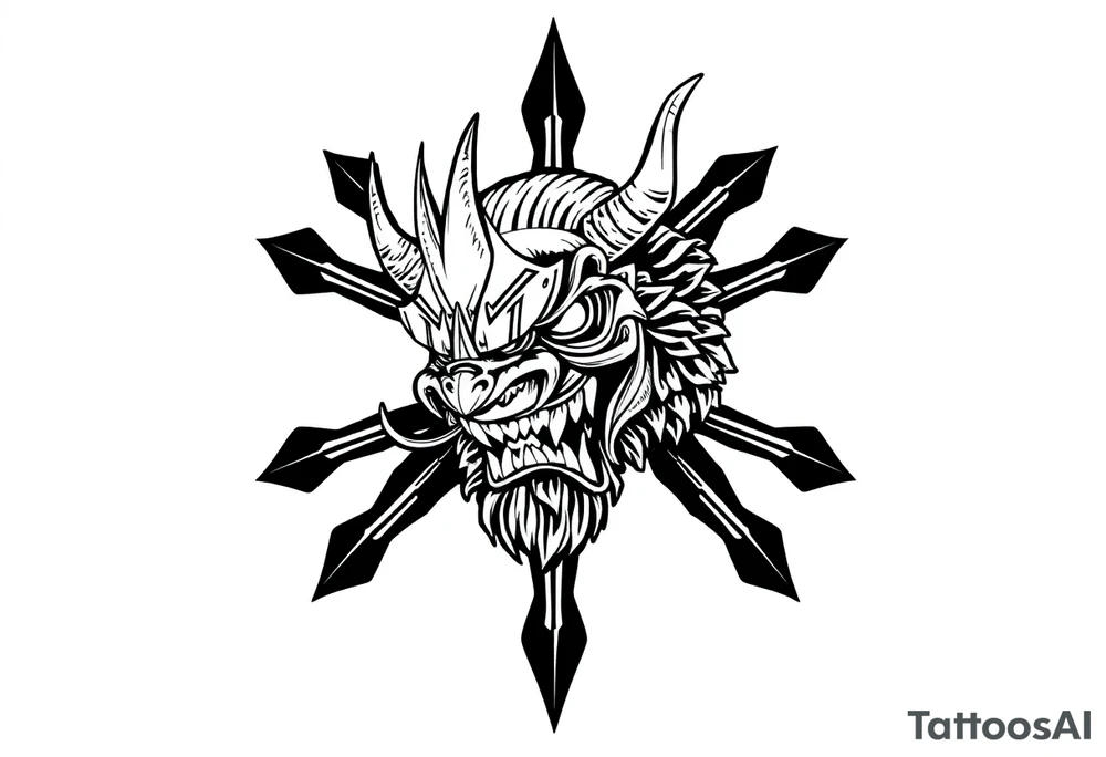 Abstract asterisk with a Japanese folklore demon tattoo idea