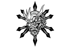 Abstract asterisk with a Japanese folklore demon tattoo idea