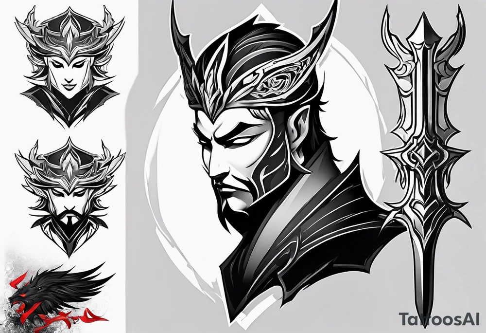 Yone league of legends mask and swords tattoo idea