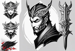 Yone league of legends mask and swords tattoo idea