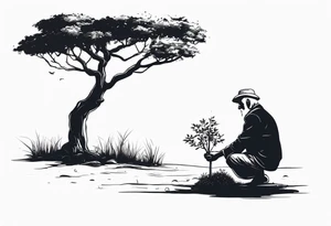 Old man planting a tree, than a young boy playing under a full grown tree. tattoo idea