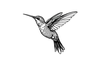 Fine line hummingbird in flight tattoo idea