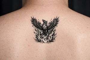 magnificent phoenix rising from golden flames with trailing embers tattoo idea