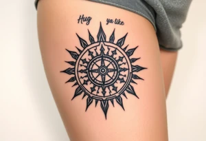Sundial casting shadow with handwriting “Hug somebody ya like” above. tattoo idea