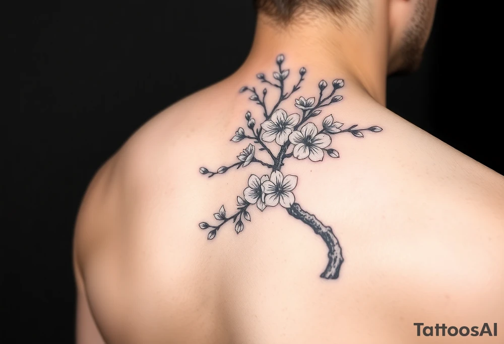 Japanese cherry blossom tree with full moon on left side tattoo idea