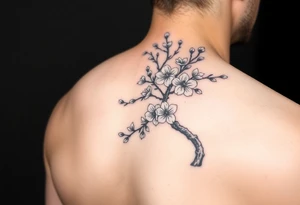 Japanese cherry blossom tree with full moon on left side tattoo idea