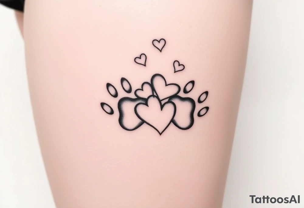 Paw prints with bunch of hearts tattoo idea