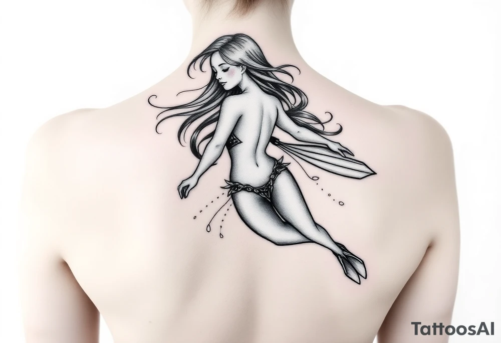 Freediving Woman with fins tattoo idea