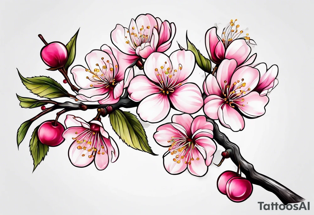 Skinny cherry blossom branch tattoo idea