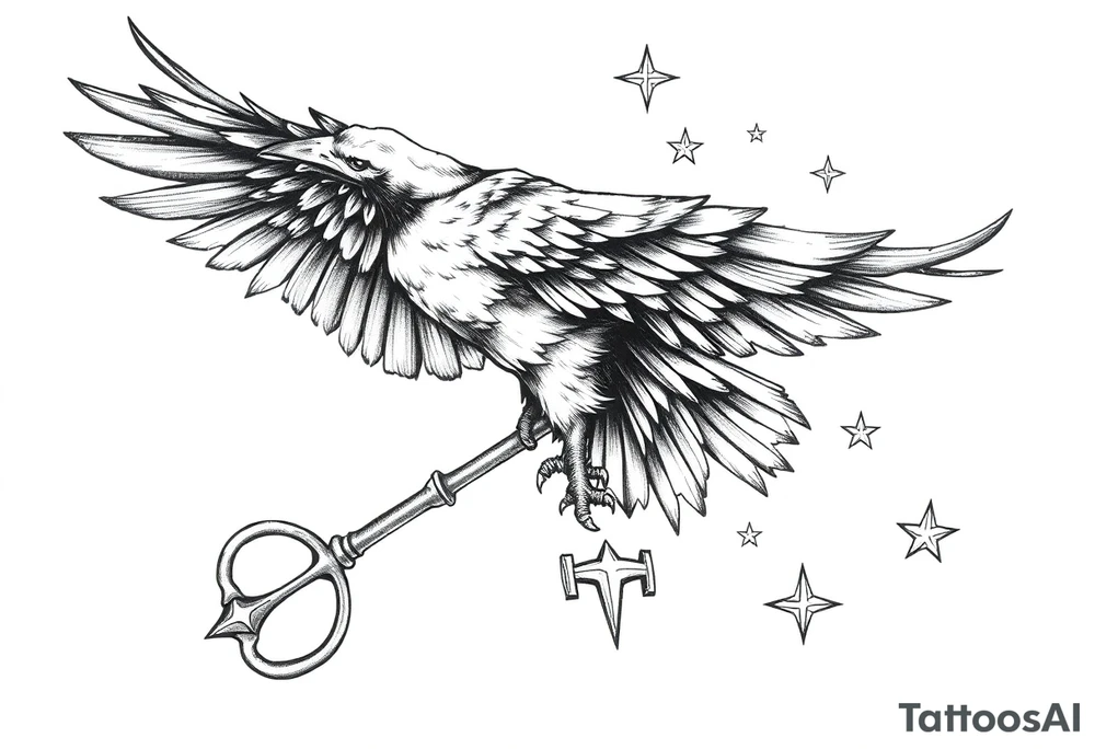 a raven,key,stars. tattoo idea