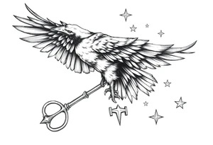 a raven,key,stars. tattoo idea