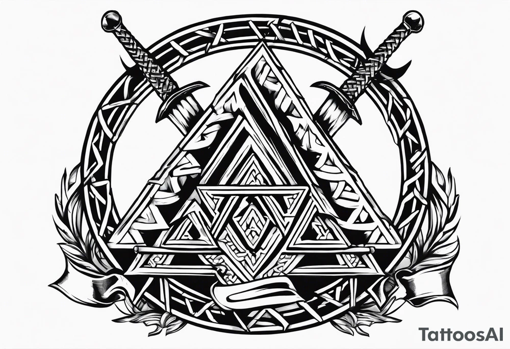 Valhalla valknut shield sword axe barbed wire tattoo idea