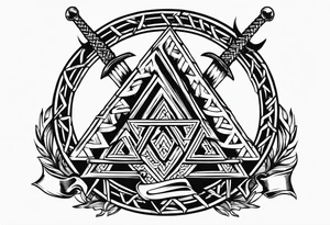 Valhalla valknut shield sword  axe barbed wire tattoo idea