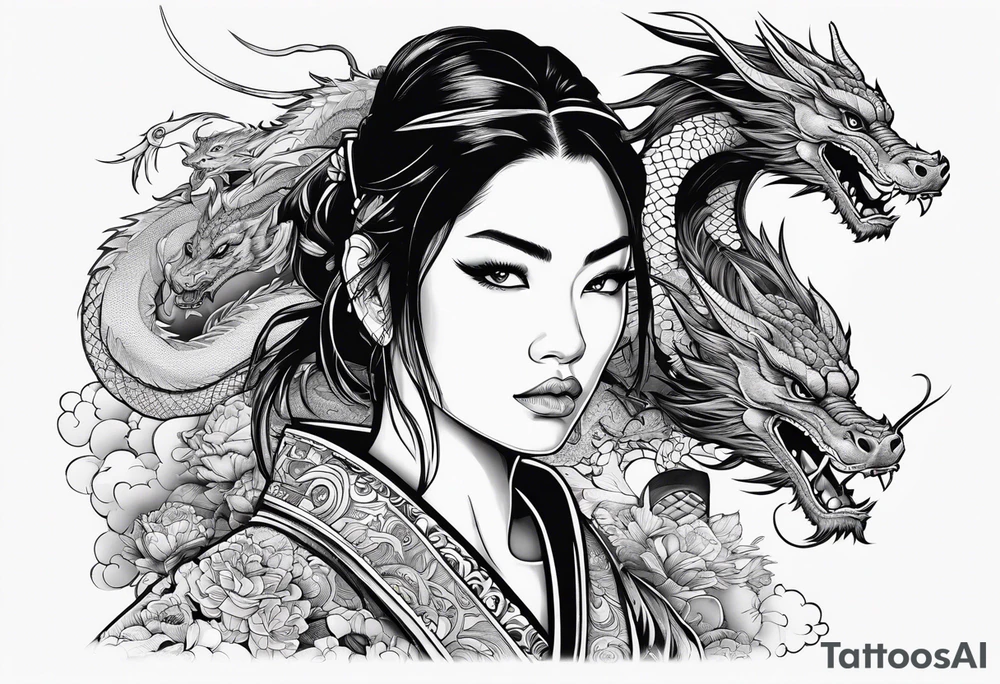 Samurai girl with dragon tattoo idea