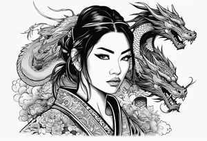 Samurai girl with dragon tattoo idea