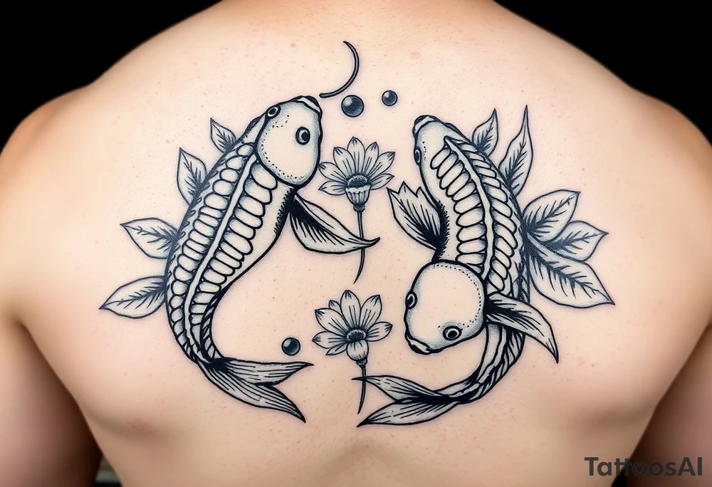 2 koi swimming upstream with tiger lily’s tattoo idea