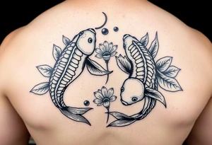 2 koi swimming upstream with tiger lily’s tattoo idea