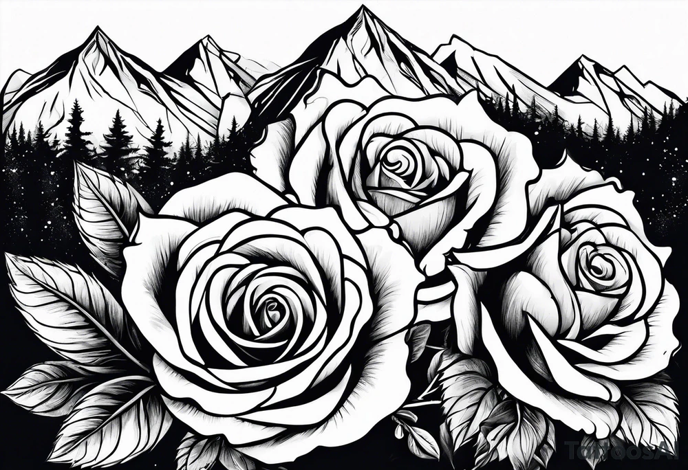 Mountain, rose and dessert tattoo idea