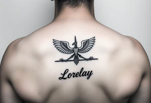 Crea un diseño significativo sobre la cultura egipcia y que tenga el nombre escrito por de bajo del diseño el nombre de mi hermana Lorelay para la parte baja del bíceps tattoo idea