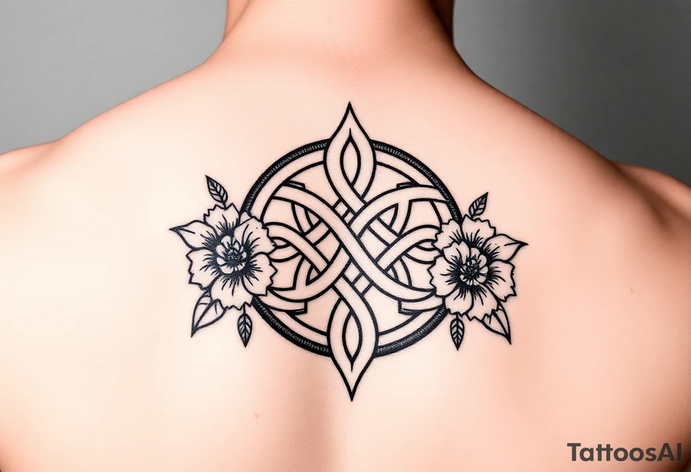 Celtic wolf knot with flowers tattoo idea