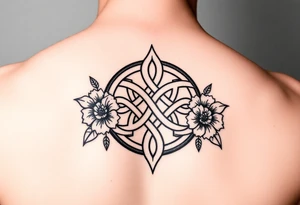 Celtic wolf knot with flowers tattoo idea