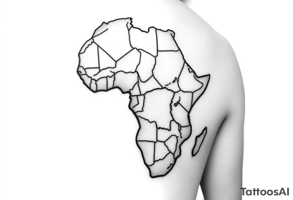 create a shoulder tattoo. I want a map of africa with south sudan outlined tattoo idea