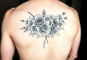 Bouquet of chrysanthemums and peonies tattoo idea