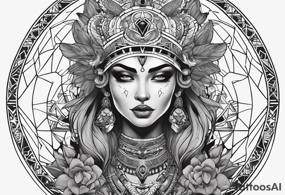 kali ma, alien goddess, valkrye, aries, pirate, divine feminine, zenza resonance, pachamama, lotus azul, blank panther, eagle, skull, 5D, nueva gaya, dna 12, left side chest tatoo tattoo idea