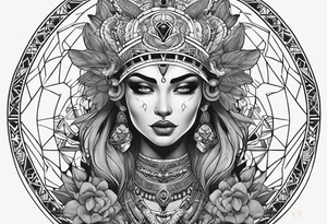 kali ma, alien goddess, valkrye, aries, pirate, divine feminine, zenza resonance, pachamama, lotus azul, blank panther, eagle, skull, 5D, nueva gaya, dna 12, left side chest tatoo tattoo idea