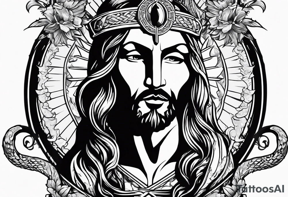 Almighty Jesus' sword cutting off the serpent head off tattoo idea