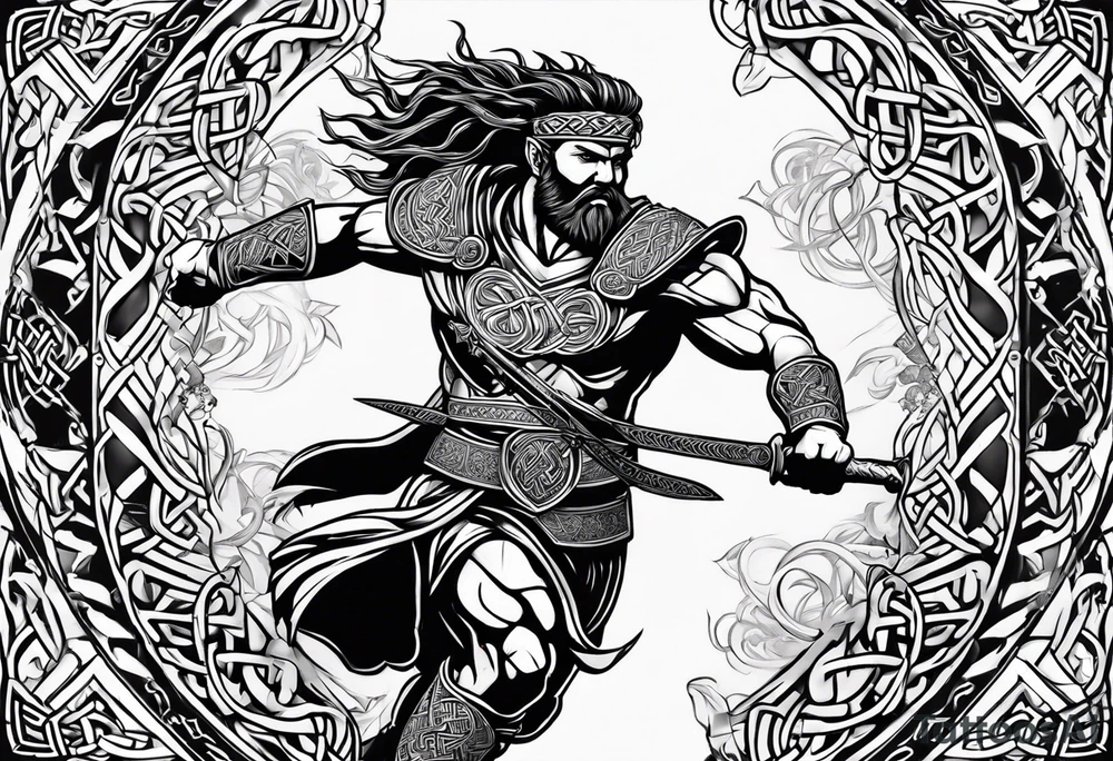Celtic warrior running into battle facing right tattoo idea
