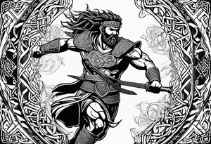 Celtic warrior running into battle facing right tattoo idea