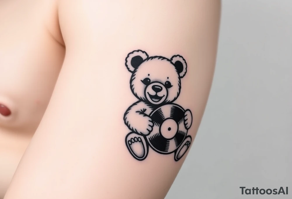 minimalist teddy bear smiling and holding a vinyl record tattoo idea minimalist teddy bear smiling and holding a vinyl record tattoo idea