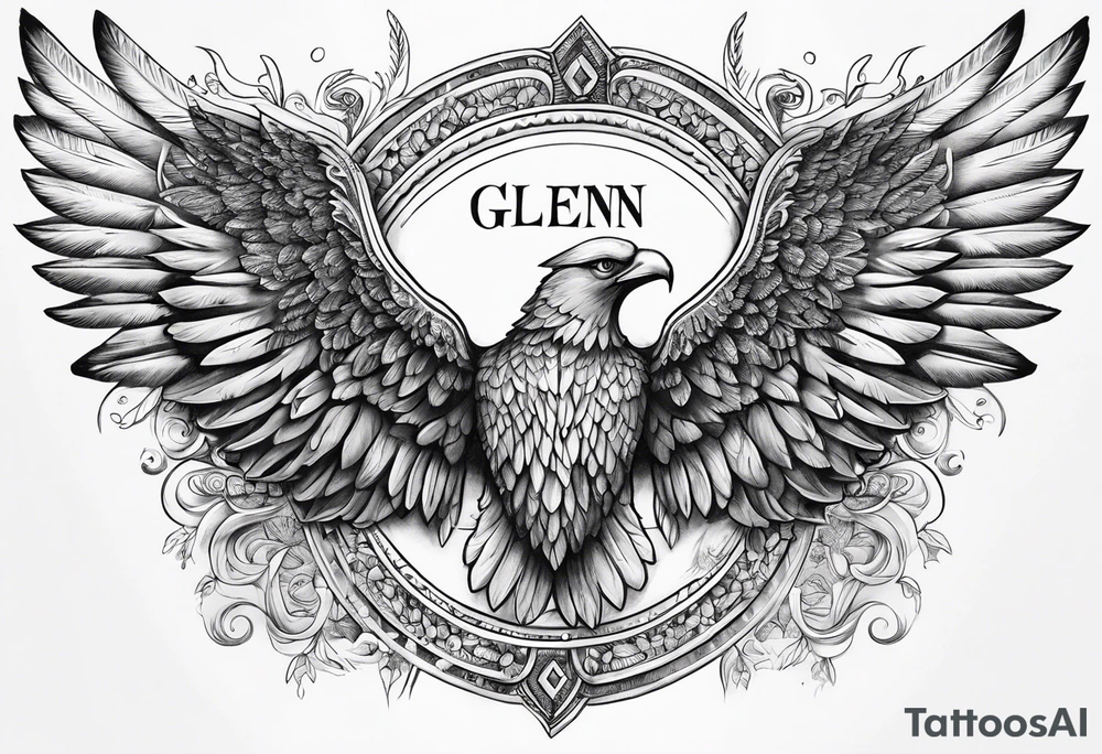Angel Wings with the word Glenn in between tattoo idea