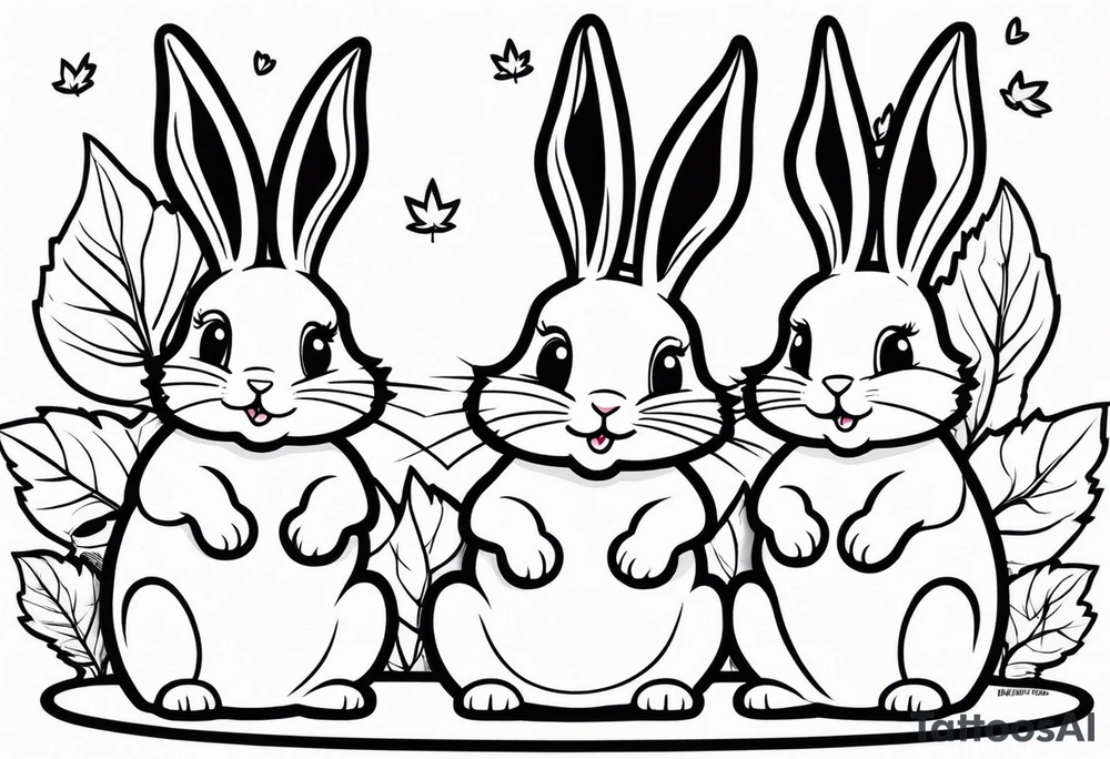 two bunnies, one smaller, one larger, with their backs, holding a maple leaf tattoo idea