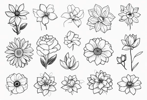 fine line birth month flowers of march may june july together tattoo idea