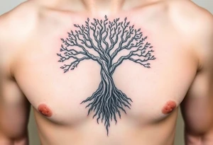 mystical tree of life with cosmic roots and celestial branches tattoo idea